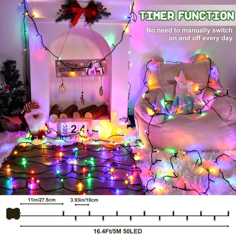 FFZZKJ Christmas Lights Outdoor Battery Operated String Lights Total 100LED 33Ft with Timer 8 Modes 16.4Ft*2 Waterproof Outdoor Indoor for Christmas Decor, Multicolor, 2-Pack - Image 3
